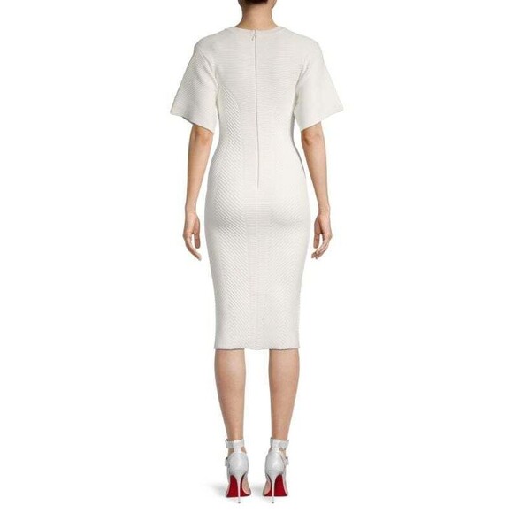 New Herve Leger Ribbed Tee Bodycon Dress Alabaster Contour Coreset Knit Medium - Picture 3 of 6